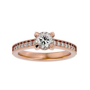 vintage engagement ring 4 prongs milgrain diamond setting with 18k rose gold metal and round shape diamond
