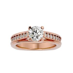 solitaire engagement ring thick diamond band with 18k rose gold metal and round shape diamond