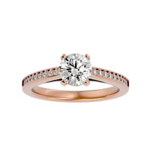 hidden halo solitaire engagement ring with 18k rose gold metal and round shape diamond