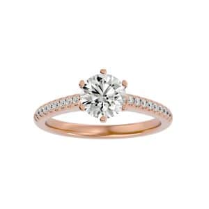 solitaire diamond engagement ring high shoulder pave setting with 18k rose gold metal and round shape diamond