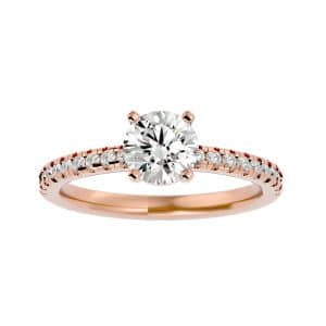 solitaire engagement ring hidden bezel set diamond with 18k rose gold metal and round shape diamond