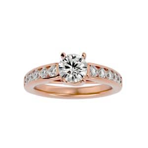 solitaire engagement ring bold diamond band with 18k rose gold metal and round shape diamond