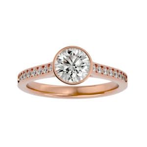 solitaire diamond engagement ring bezel setting with 18k rose gold metal and round shape diamond