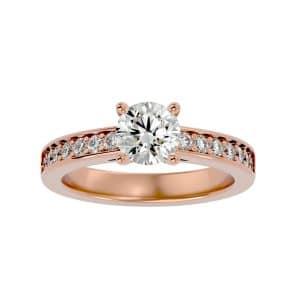 solitaire engagement ring channel pinpointed diamond setting with 18k rose gold metal and round shape diamond