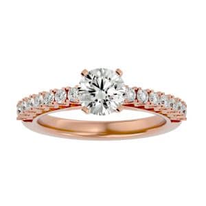 solitaire engagement ring claw set side diamonds with 18k rose gold metal and round shape diamond