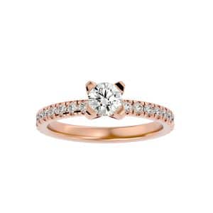 hidden halo engagement ring v shape diamond claws setting with 18k rose gold metal and round shape diamond