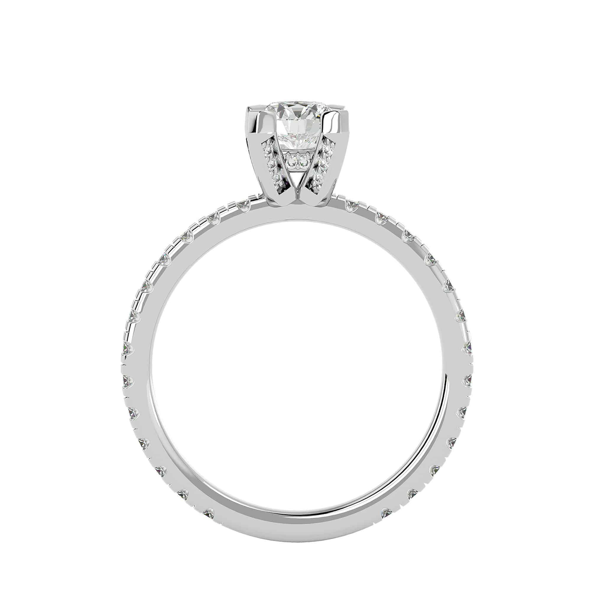 Hidden Halo Engagement Ring V Shape Diamond Claws Setting