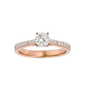rx solitaire engagement ring cathedral pave setting with 18k rose gold metal and round shape diamond