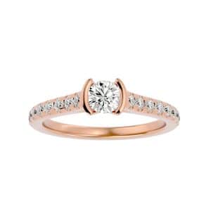 solitaire engagement ring bar set diamond with 18k rose gold metal and round shape diamond