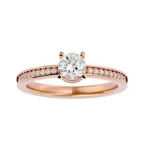 concealed halo engagement ring solitaire setting with 18k rose gold metal and round shape diamond