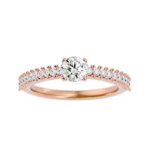 rx solitaire engagement ring raised crossed prongs setting with 18k rose gold metal and round shape diamond