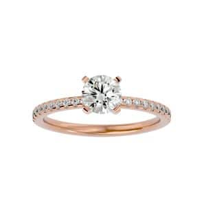 solitiare engagement ring petite pave set diamonds with 18k rose gold metal and round shape diamond