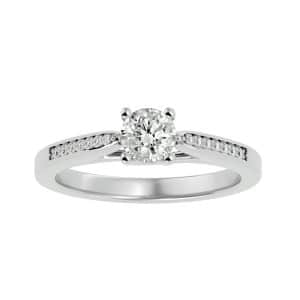 solitaire engagement ring cross-claws tapered band with 18k rose gold metal and cushion shape diamond