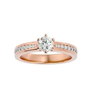 classic solitaire engagement ring 6 claws channel-set diamonds with 18k rose gold metal and round shape diamond