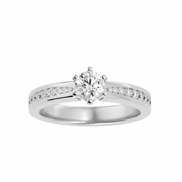 Classic Solitaire Engagement Ring 6 Claws Channel-Set DiamondsClassic Solitaire Engagement Ring 6 Claws Channel-Set Diamonds