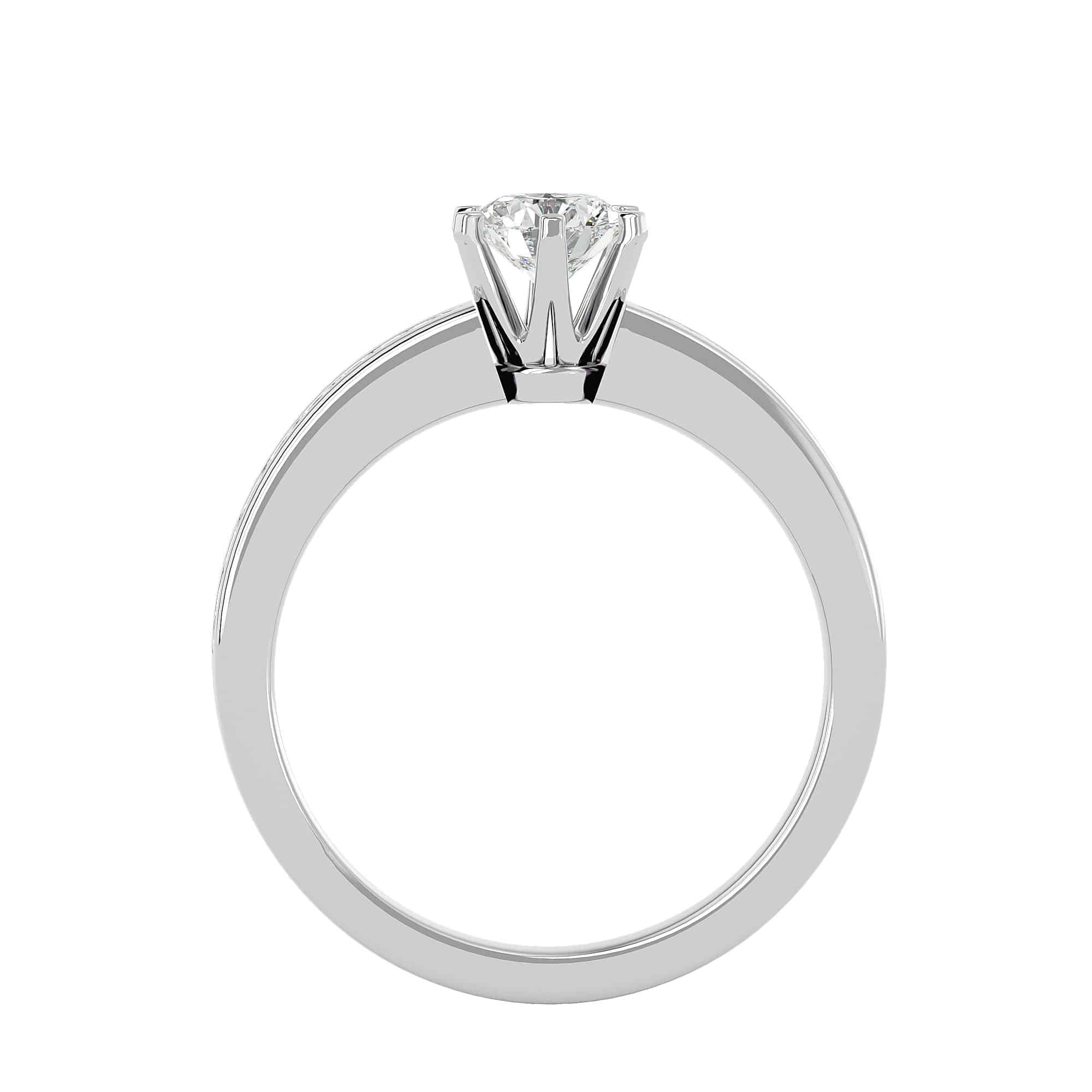 Classic Solitaire Engagement Ring 6 Claws Channel-Set Diamonds