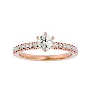round cut classic solitaire engagement ring pave set with 18k rose gold metal and round shape diamond