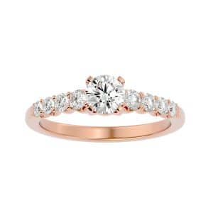diamond solitaire engagement ring share prongs side stone setting with 18k rose gold metal and round shape diamond