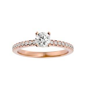 pave diamond engagement ring simple solitaire setting with 18k rose gold metal and round shape diamond