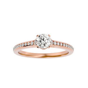 low set channel dainty engagement ring setting with 18k rose gold metal and round shape diamond