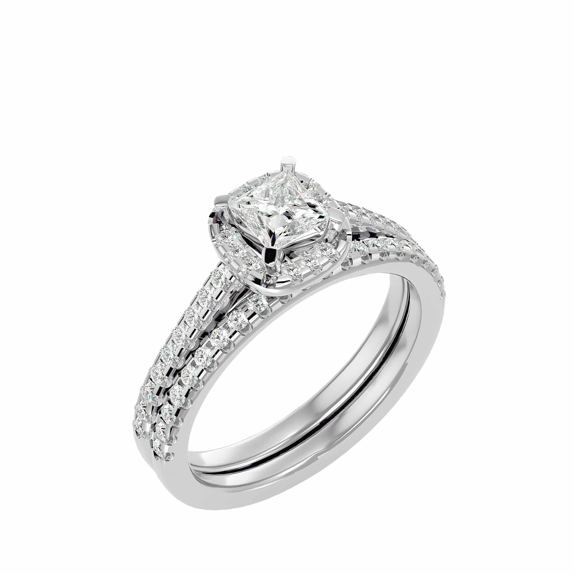 Princess Cut Halo Engagement Ring With Matching Wedding Band