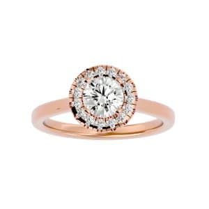 round cut halo engagement ring cathedral setting with 18k rose gold metal and round shape diamond