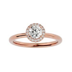 halo engagement ring simple plain band setting with 18k rose gold metal and round shape diamond