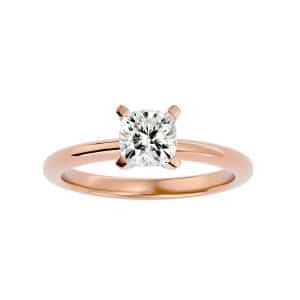 simple solitaire diamond ring four prongs with 18k rose gold metal and round shape diamond