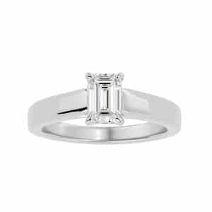 emerald cut solitaire engagement ring thick band setting with 18k rose gold metal and round shape diamond