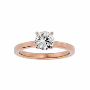 high setting tapered engagement ring with 18k rose gold metal and round shape diamond
