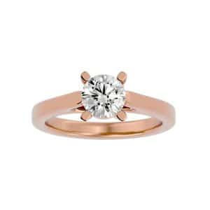 solitaire engagement ring raised should crossed prongs setting with 18k rose gold metal and round shape diamond