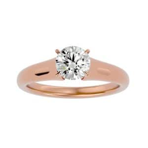 solitaire engagement ring flared shank setting with 18k rose gold metal and round shape diamond