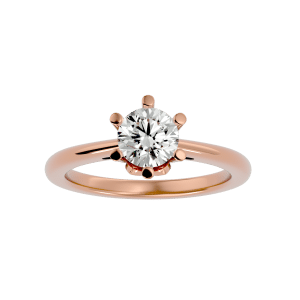 solitaire diamond hidden tulips engagement ring with 18k rose gold metal and round shape diamond