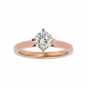 east west solitaire engagement ring flower claws setting with 18k rose gold metal and round shape diamond