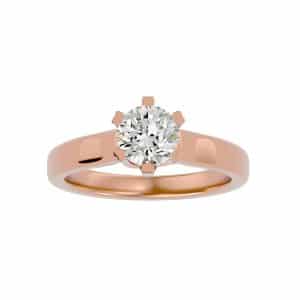 solitaire engagement ring flat thick band setting with 18k rose gold metal and round shape diamond
