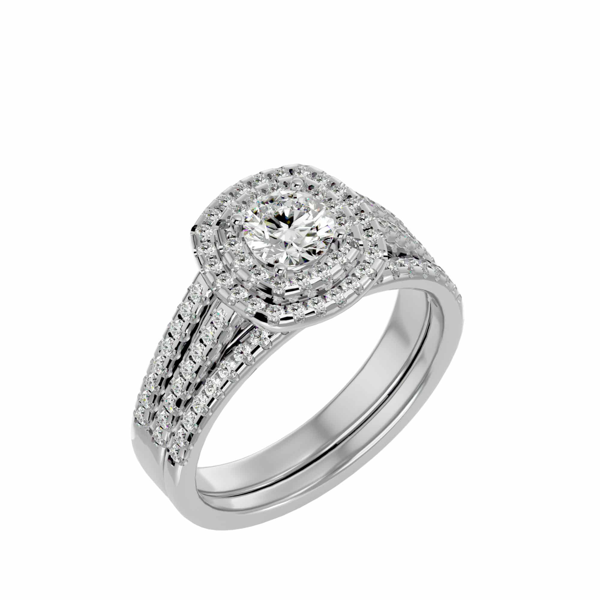 Open Shank Halo Engagement Ring With Matching Wedding Band