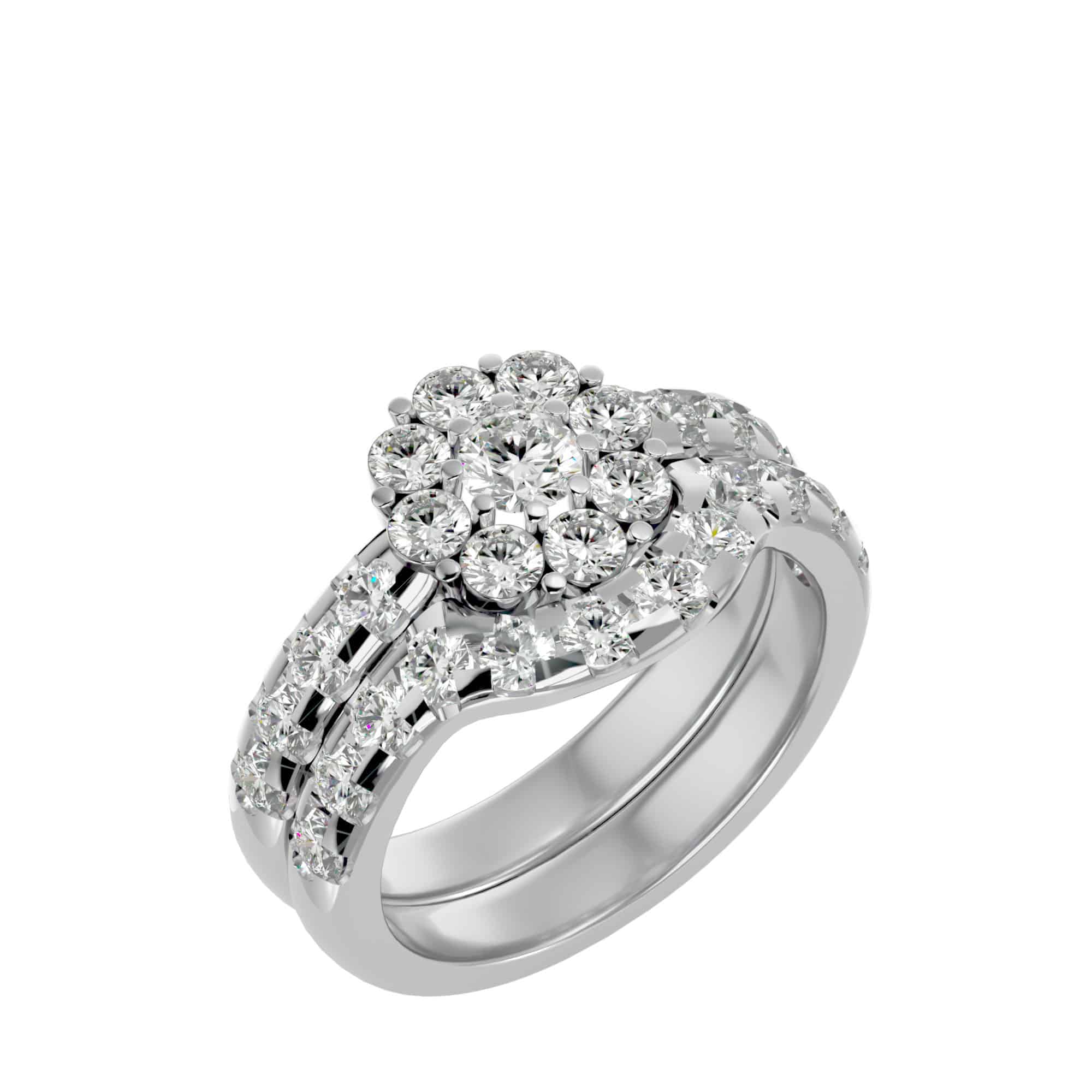 Cluster Halo Ring With Matching Diamond Band