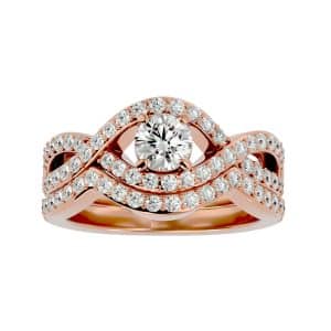 infinity round cut diamond ring with matching wedding band with 18k rose gold metal and round shape diamond