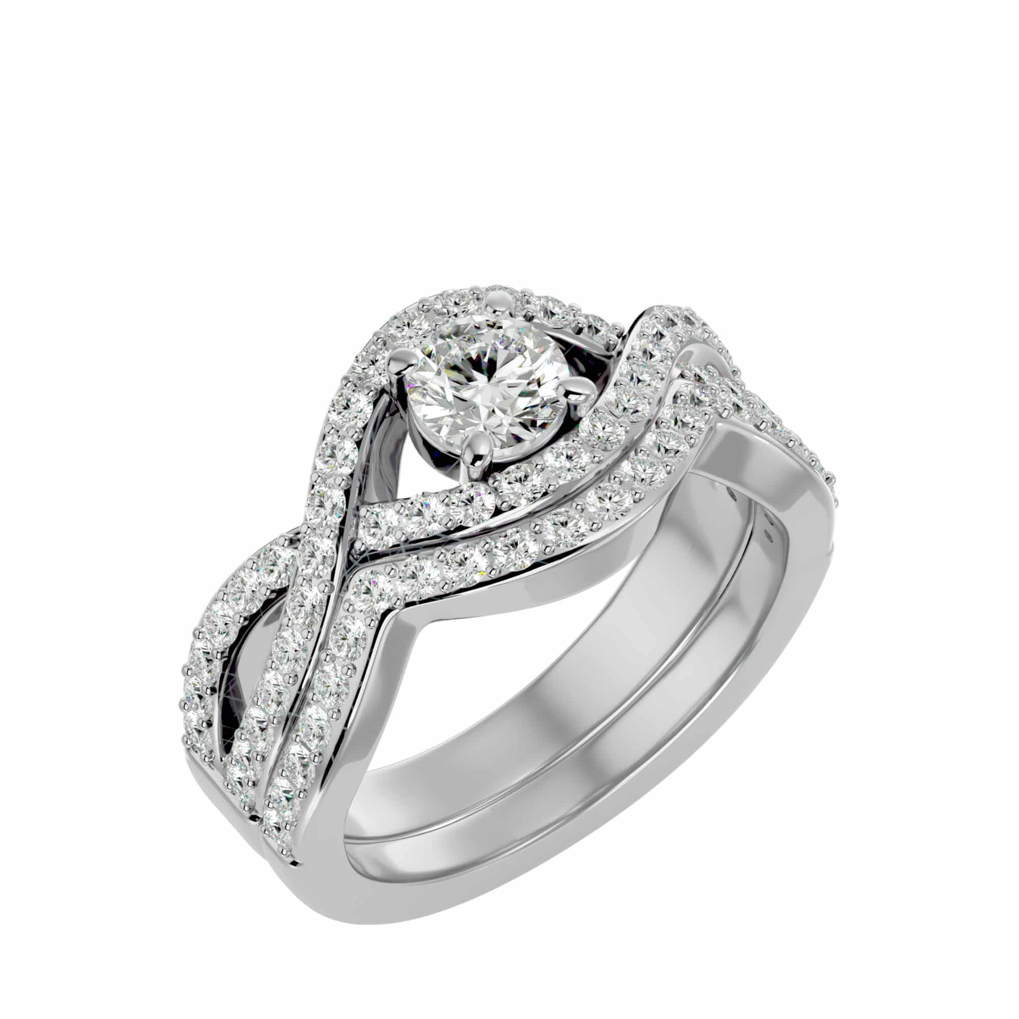 Infinity Round Cut Diamond Ring With Matching Wedding Band