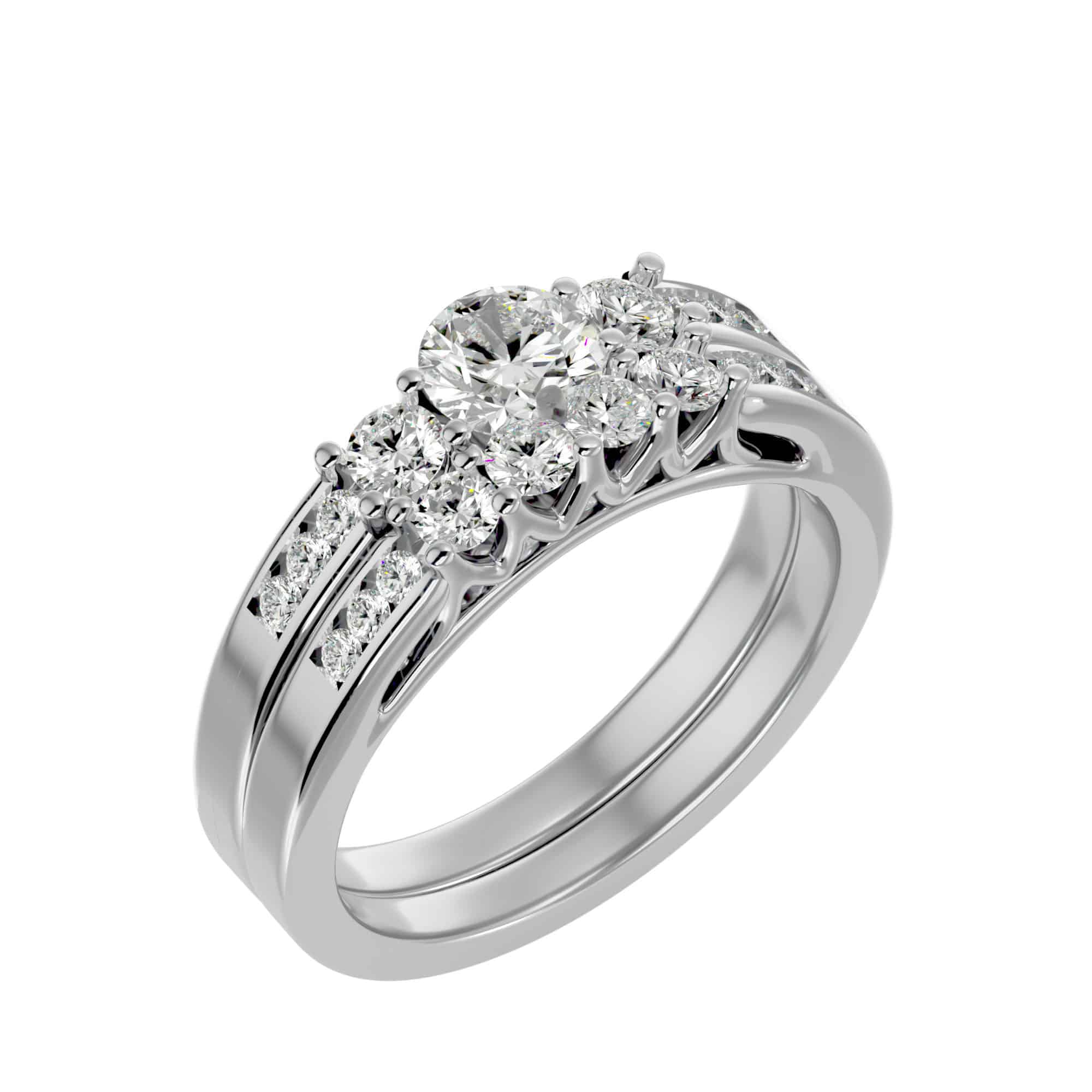 Three Stone Diamond Ring With Matching Wedding Band
