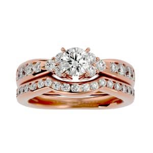 tapered solitaire engagement ring with matching wedding band with 18k rose gold metal and round shape diamond