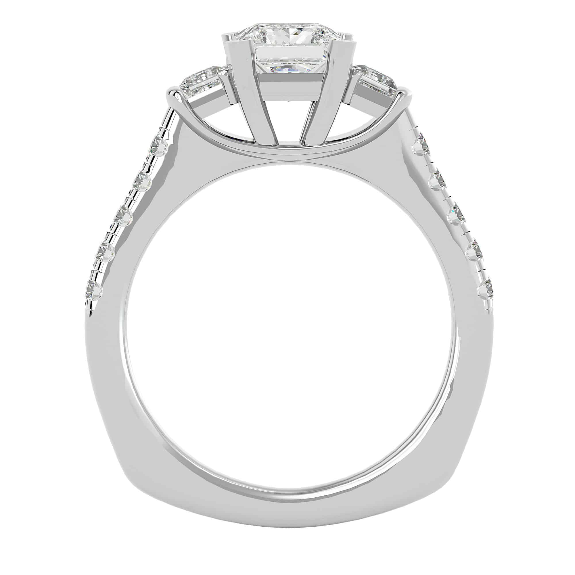 Princess Cut 3 Stones Engagement Ring Prong Set Diamonds