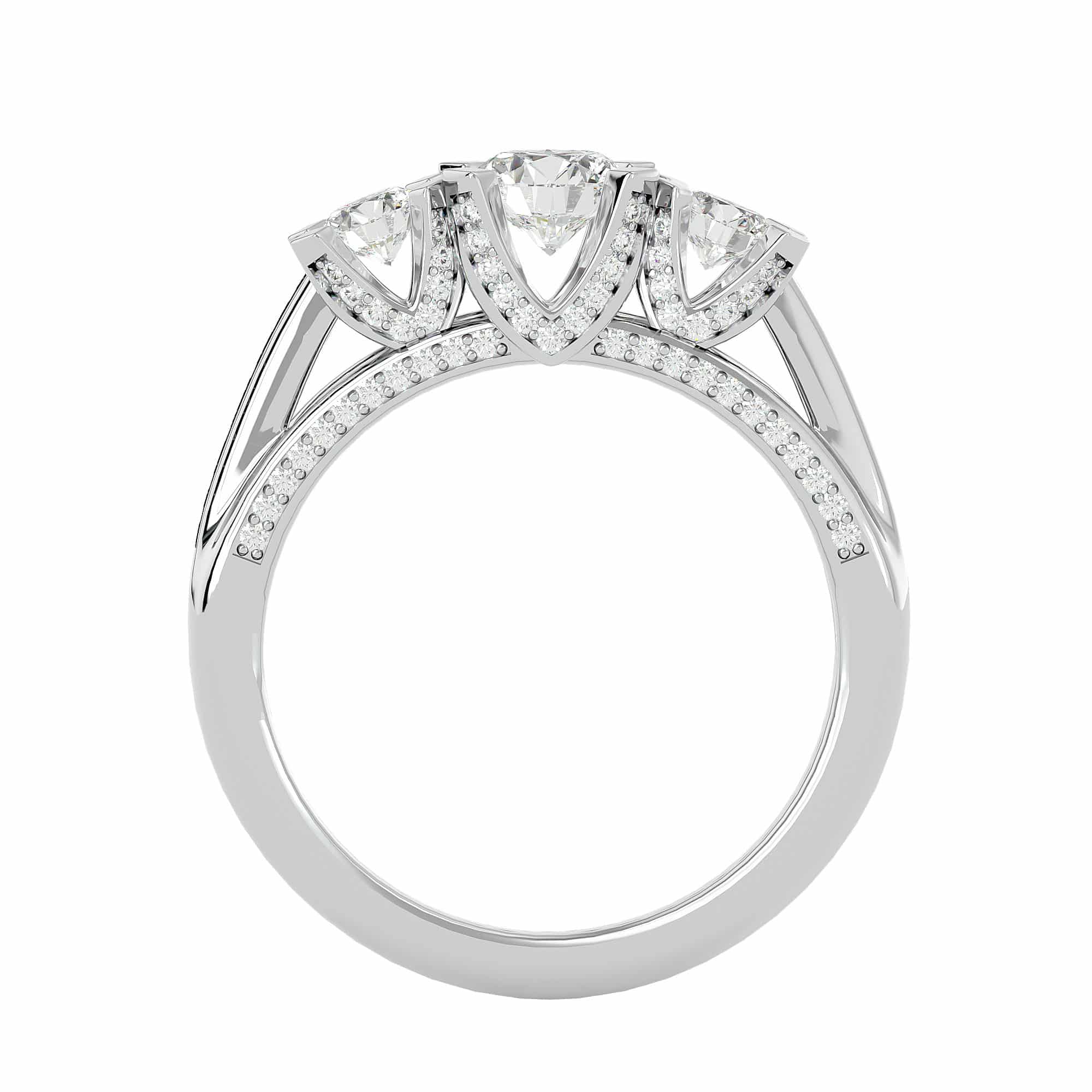 Lucy Three Stone Engagement Ring V Prongs Setting
