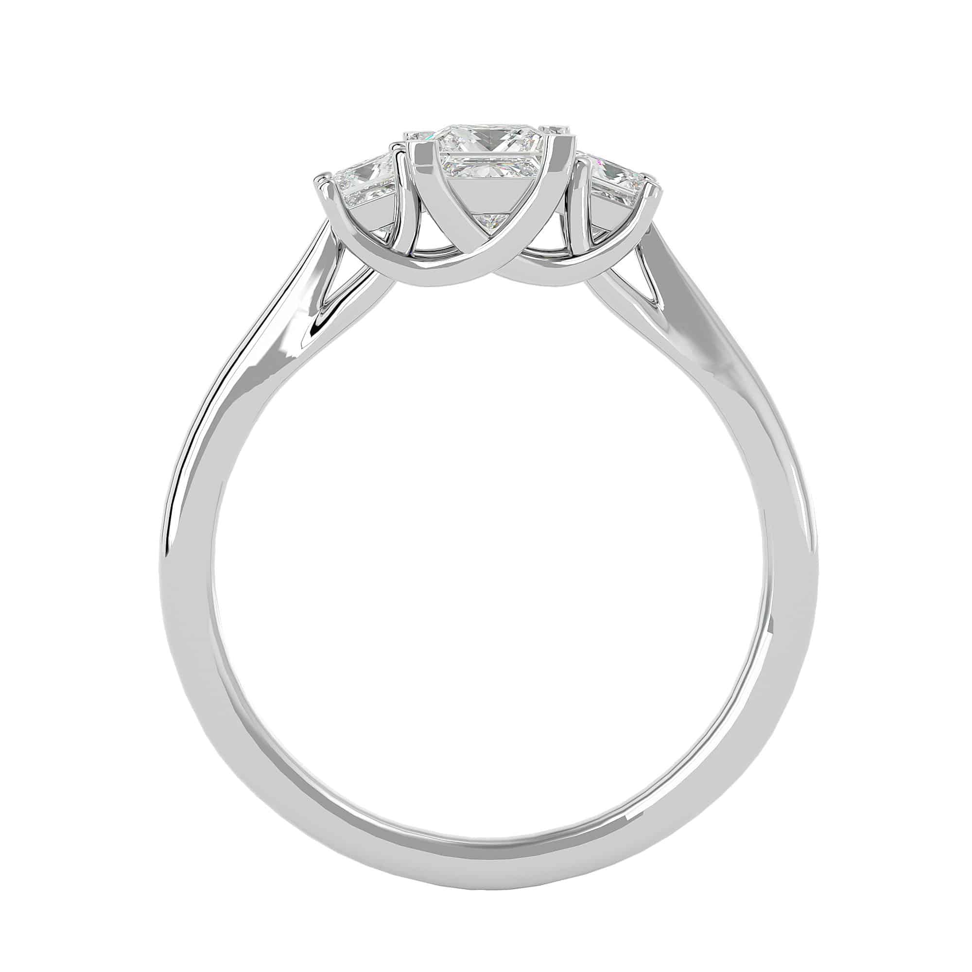 Princess Cut Three Stone Engagement Ring Classic Crossed Claw Setting