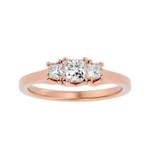 princess cut trilogy engagement ring with 18k rose gold metal and princess shape diamond