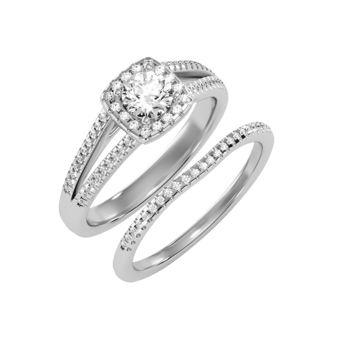 Sqare Halo Engagement Ring With Matching Wedding Band