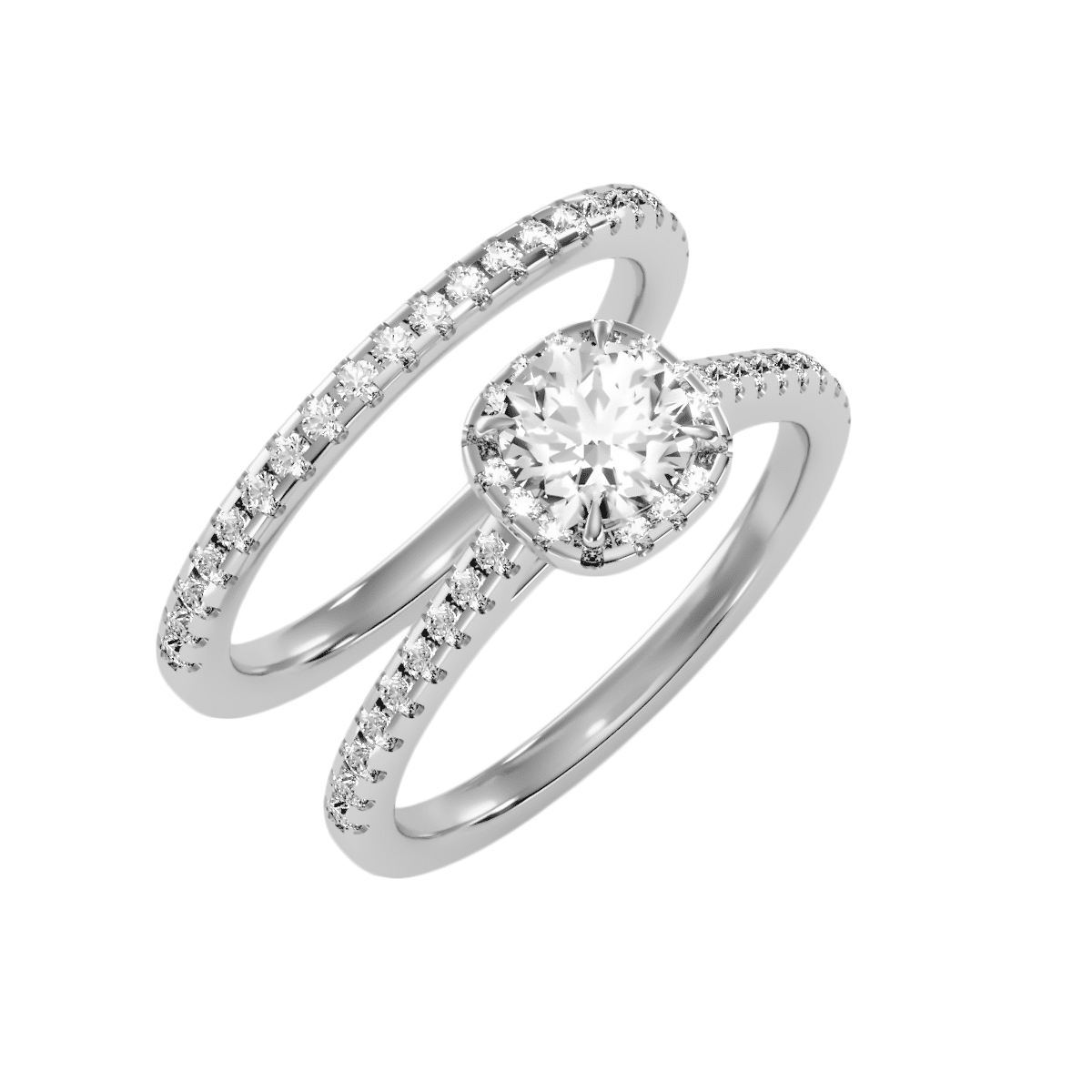 Classic Halo Engagement Ring With Matching Wedding Band