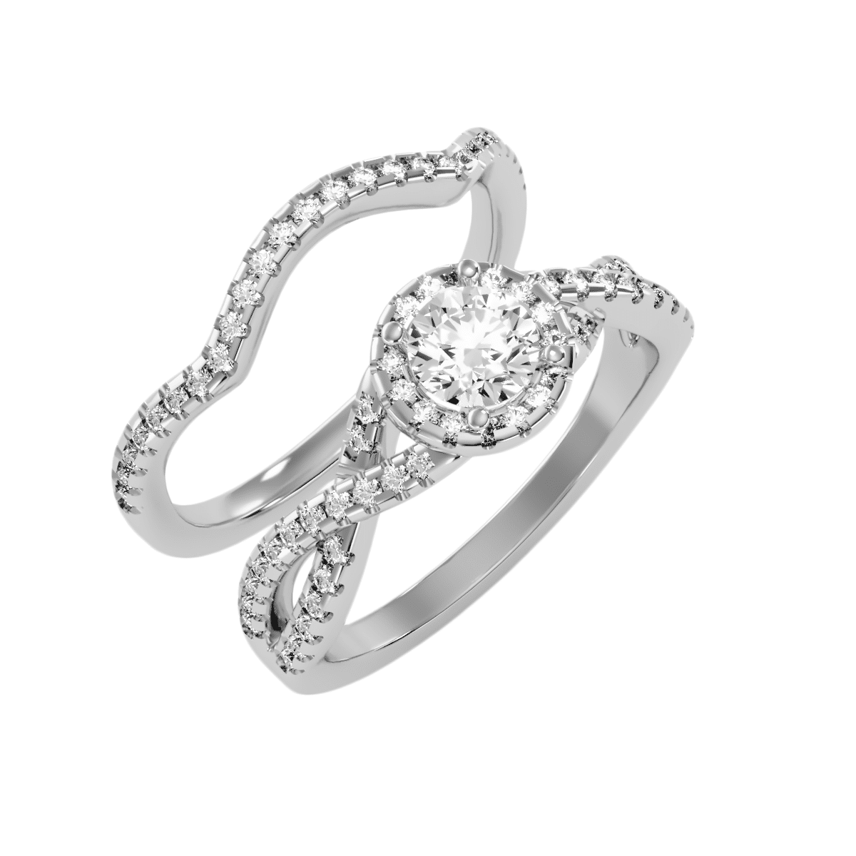 Cross Shank Engagement Ring With Matching Wedding Band