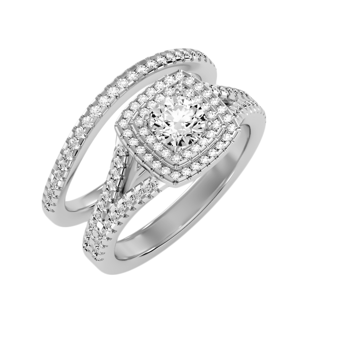 Double Halo Diamond Ring With Matching Wedding Band