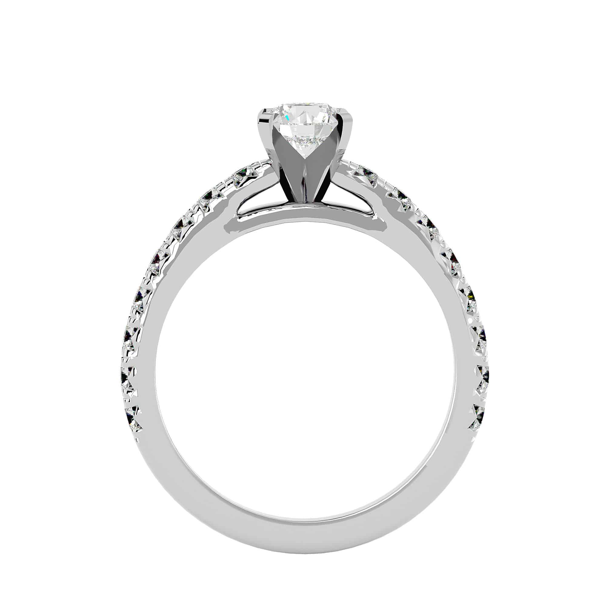 Solitaire Diamond Engagement Ring Pave-Set Band